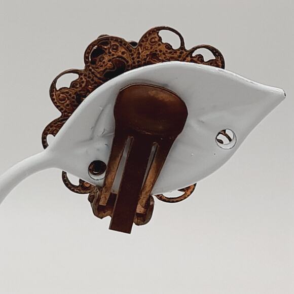 Vintage Goldstone Glass Clip On Earrings Copper Filigree Frame 1960s Style - Picture 7 of 8